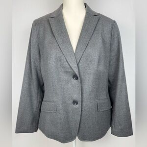 Talbots Single Breasted Blazer Jacket Wool Blend Grey Size 14 Petite Career